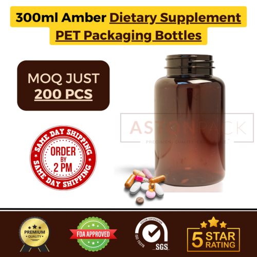 300 ml Amber Dietary Supplement PET Packaging Bottles