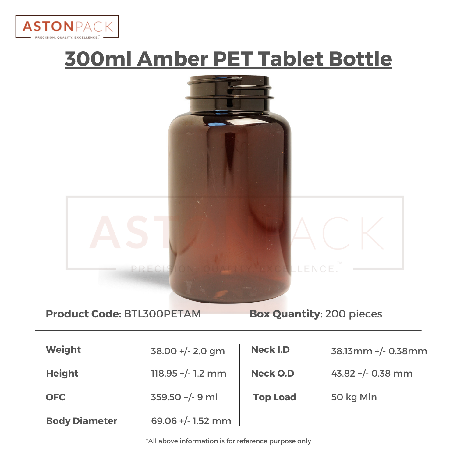 300 ml Amber Dietary Supplement PET Packaging Bottles