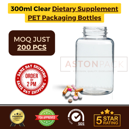 300 ml Clear Dietary Supplement PET Packaging Bottles