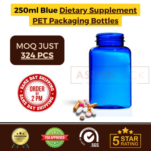 250 ml Cobalt Blue Dietary Supplement PET Packaging Bottles