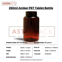 250 ml Amber Dietary Supplement PET Packaging Bottles