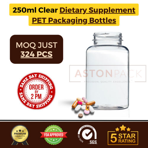 250 ml Clear Dietary Supplement PET Packaging Bottles