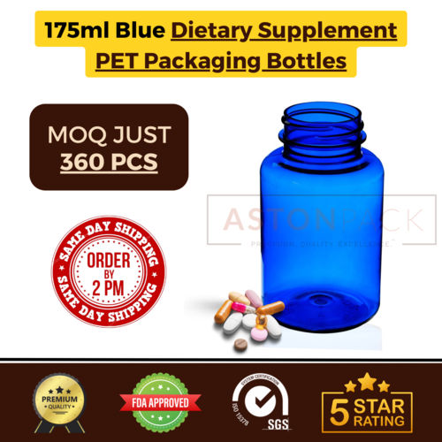 175 ml Cobalt Blue Dietary Supplement PET Packaging Bottles