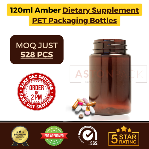 120 ml Amber Dietary Supplement PET Packaging Bottles