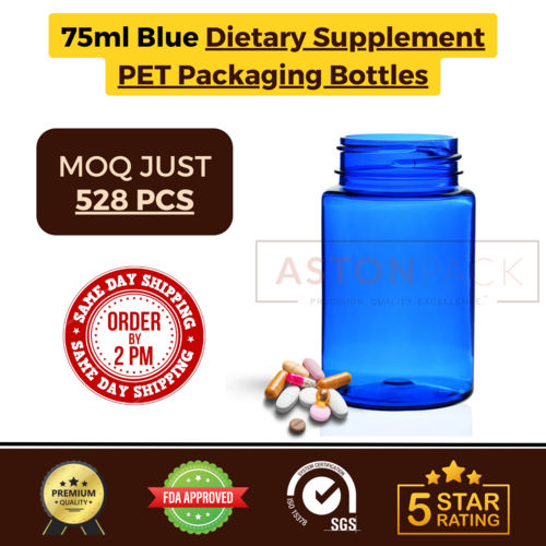 75 ml Cobalt Blue Dietary Supplement PET Packaging Bottles