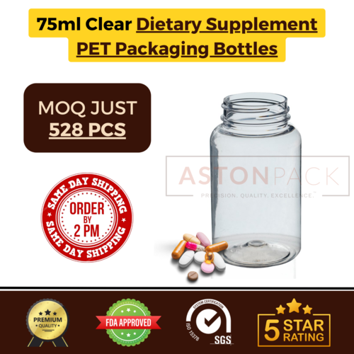 75 ml Clear Dietary Supplement PET Packaging Bottles
