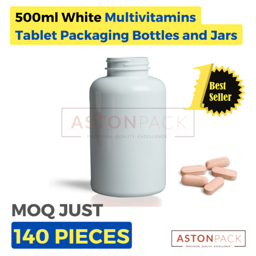500 ml White Multivitamins Tablet Packaging Bottles and Jars