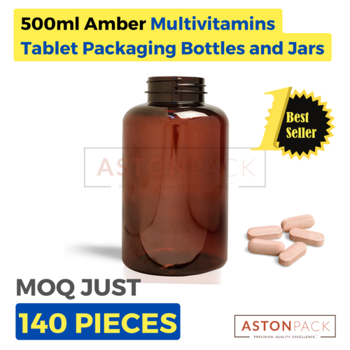 500 ml Amber Multivitamins Tablet Packaging Bottles and Jars