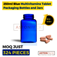 250 ml Cobalt Blue Multivitamins Tablet Packaging Bottles and Jars