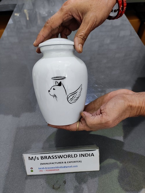 Heavenly Cat Hand Painted Aluminum Cat Cremation Urn