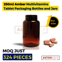 250 ml Amber Multivitamins Tablet Packaging Bottles and Jars