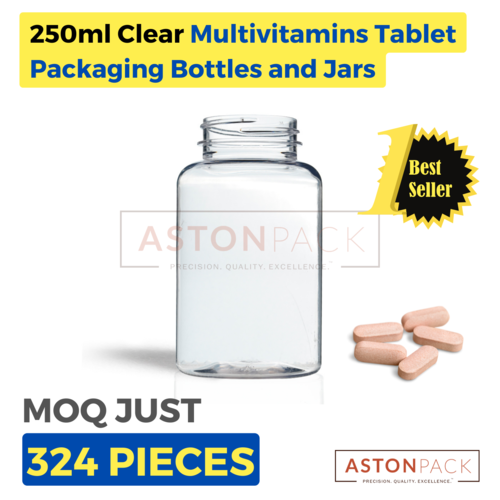 250 ml Clear Multivitamins Tablet Packaging Bottles and Jars