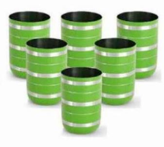 Stainless Steel Green Colored Silver Lining Glass Set