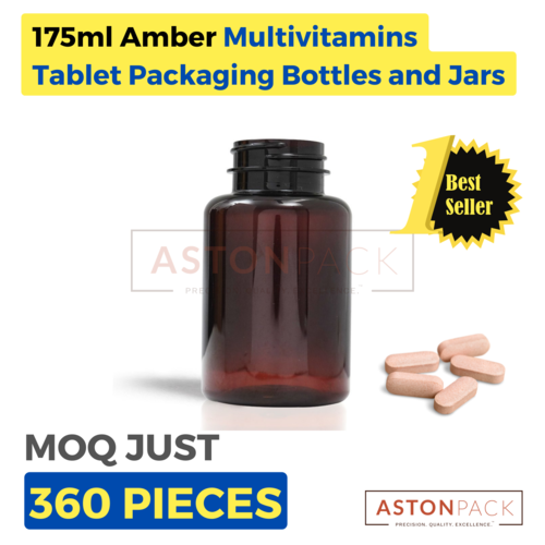 175 ml Amber Multivitamins Tablet Packaging Bottles and Jars
