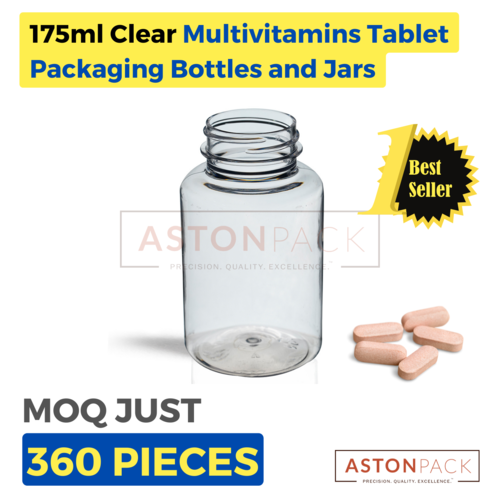 175 ml Clear Multivitamins Tablet Packaging Bottles and Jars