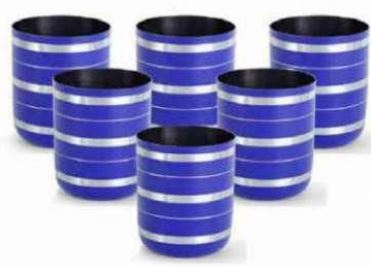Stainless Steel Blue Colored Silver Lining Glass Set
