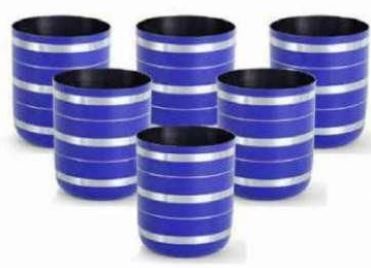 Stainless Steel Blue Colored Silver Lining Glass Set