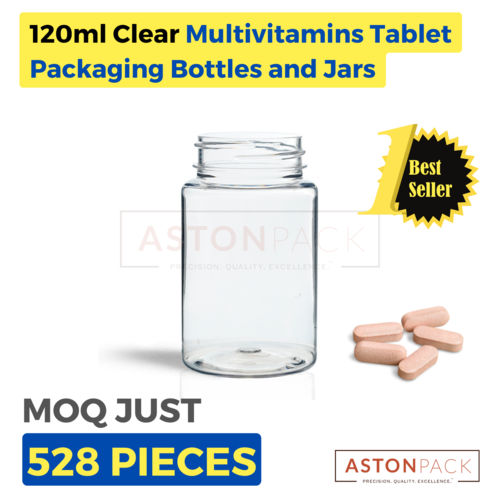 120 ml Clear Multivitamins Tablet Packaging Bottles and Jars