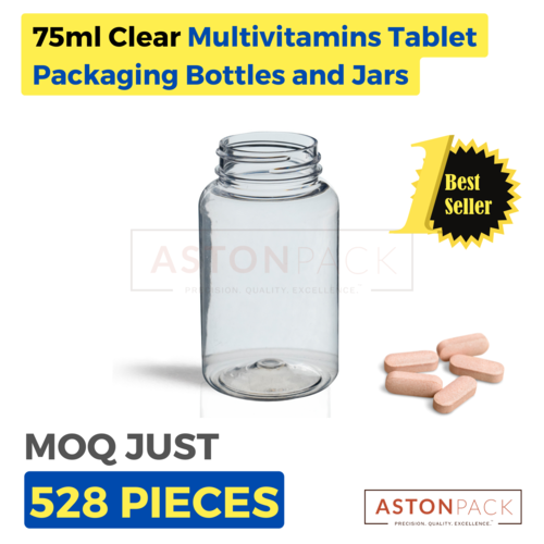 75 ml Clear Multivitamins Tablet Packaging Bottles and Jars