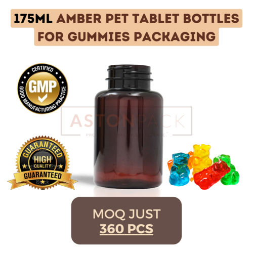 175 ml Amber PET Tablet Bottles for Gummies Packaging