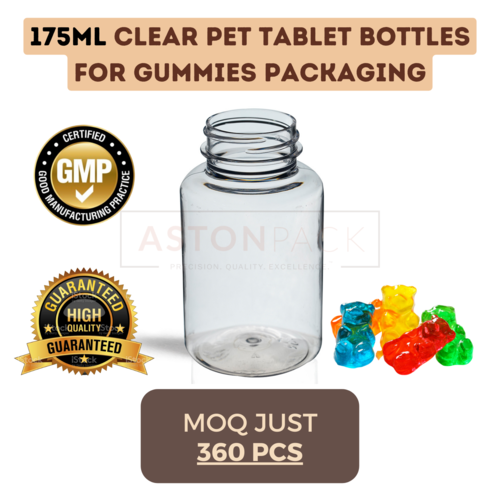 175 ml Clear PET Tablet Bottles for Gummies Packaging