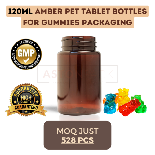 120 ml Amber PET Tablet Bottles for Gummies Packaging