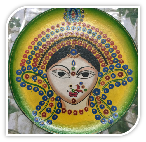 Indian Goddess Wooden Hand Painted And Hand Crafted Decorative Wall Plate - Color: Multicolor