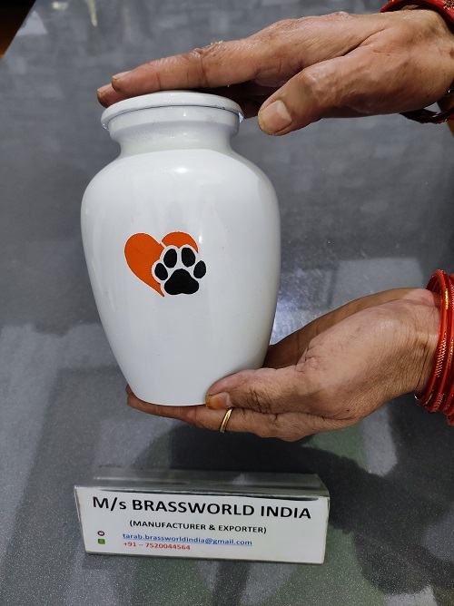 Aluminum Hand Painted Orange Heart With Black Paw Cremation Urn