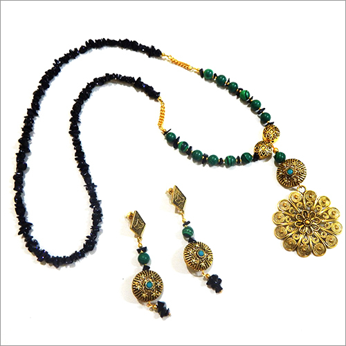 Gemstone Blue Goldstone Malachite Beads Necklace