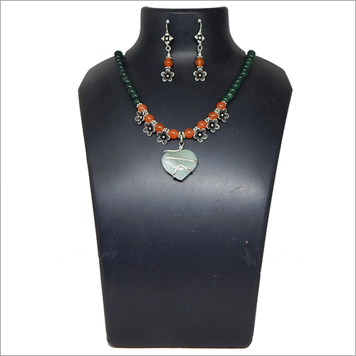 Gemstone Green Aventurine & Carnelian Beads Pendant Necklace
