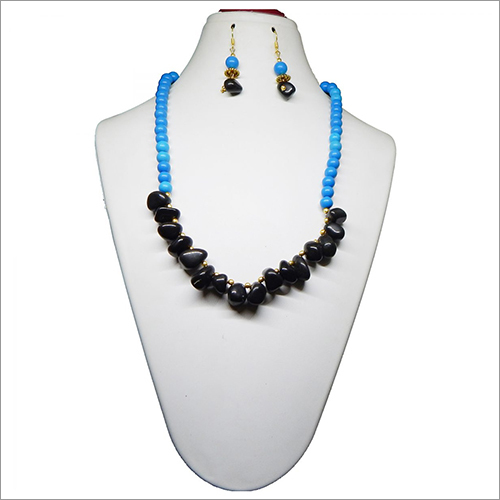 Gemstone Turquoise & Black Agate Necklace By JAYA VISION ENTERPRISES