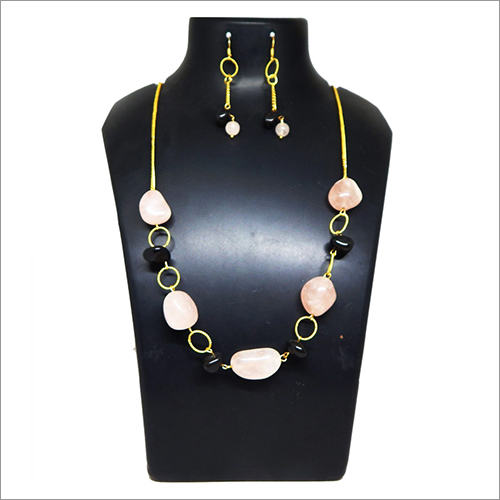 Gemstone Rose Quartz & Black Agate Beads Necklace