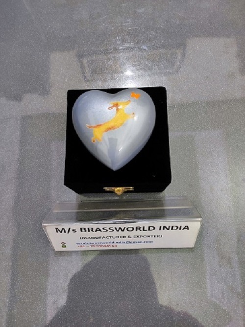 red paw on heart hand painted cremation urn
