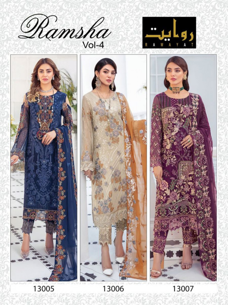 Rawayat Ramsha Vol-4 Faux Georgette Pakistani Style Salwar Kameez Catalog