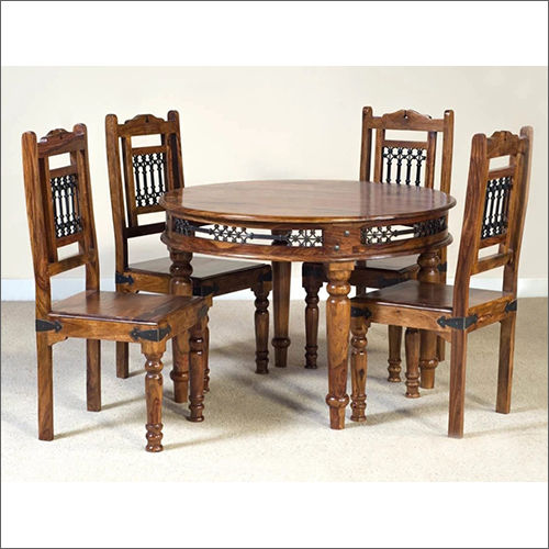 Round Brown Wood Dining Set