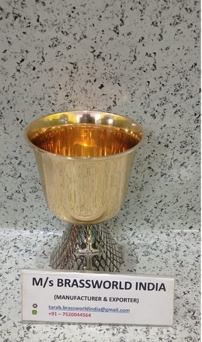 brass big chalice with silver bottom engraved church supplies
