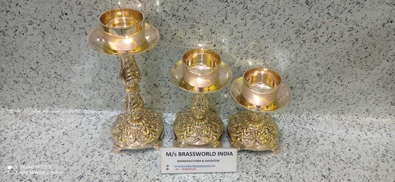 brass gold polished engraved candle holder