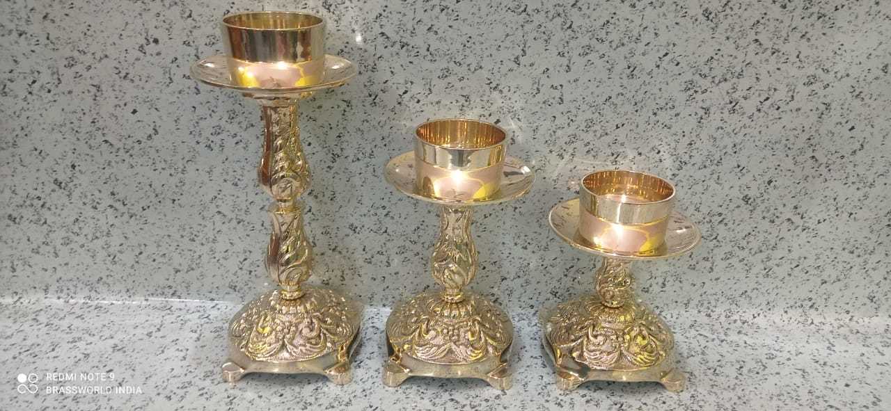 brass gold polished engraved candle holder