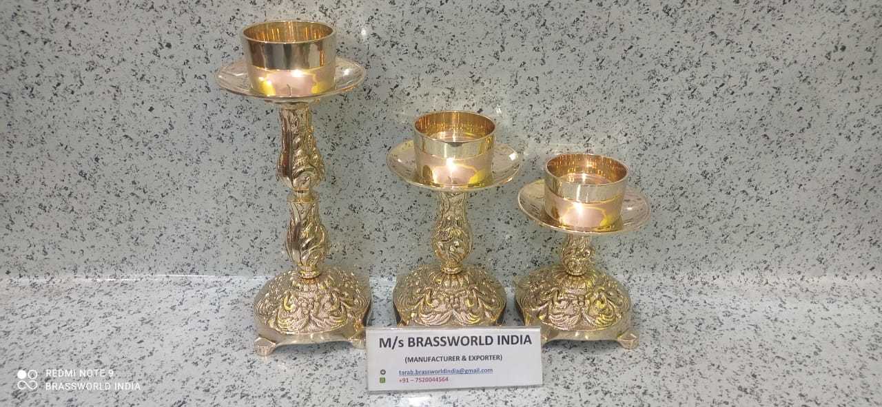 brass gold polished engraved candle holder