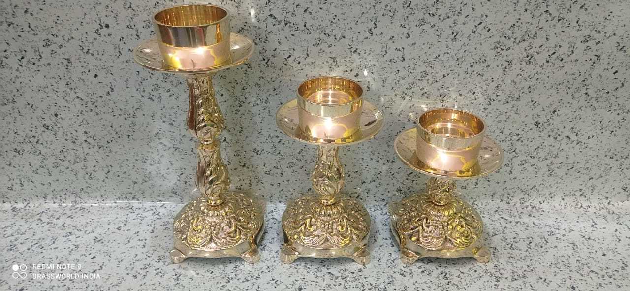 brass gold polished engraved candle holder