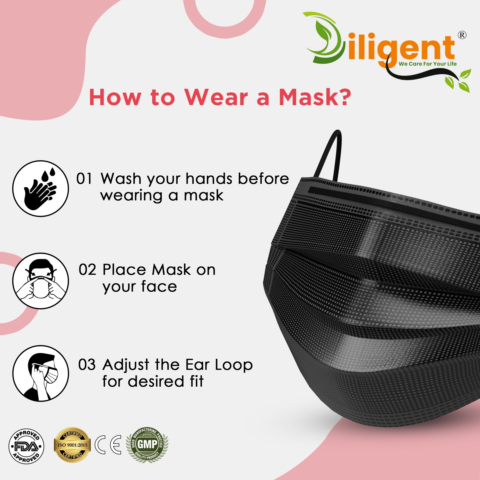 Black 3Ply Surgical Mask Certified ByFDA,CE,WHO-GMP & ISO