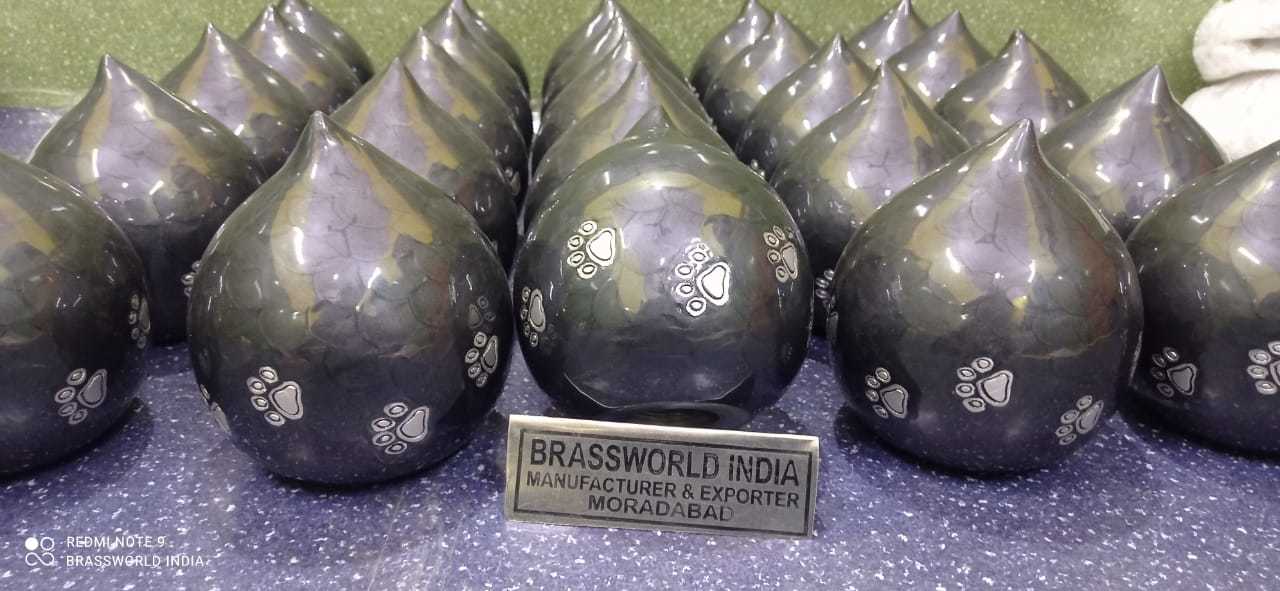 brass black pet paw printed heart cremation urn