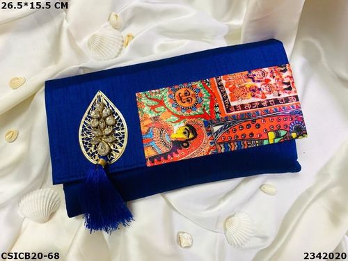 Ethnic Raw Silk Printed Evening Clutch Bag