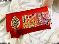 Ethnic Raw Silk Printed Evening Clutch Bag