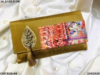 Ethnic Raw Silk Printed Evening Clutch Bag
