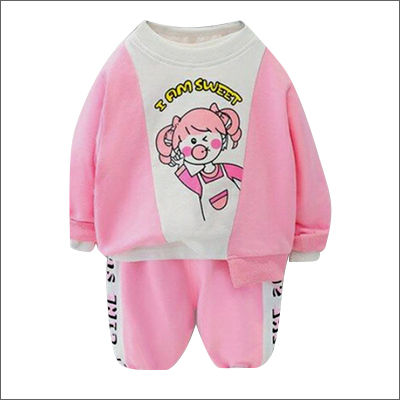 Breathable Kids Pink Sweatshirt And Pajama Winter Wear