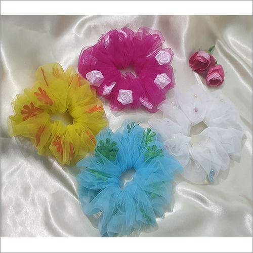 Net Beaded And Flower Hair Scrunchies