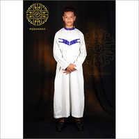 Pistachio Green Jubba Thobe - Cotton Blend, Long Sleeve, Washable | Stylish Blue And White Design For Boys