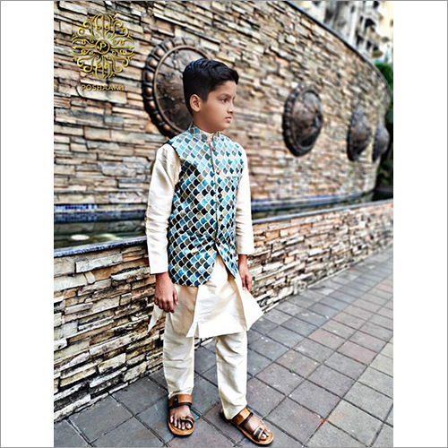 Boys Ethnic With Patterned Blue Jacket