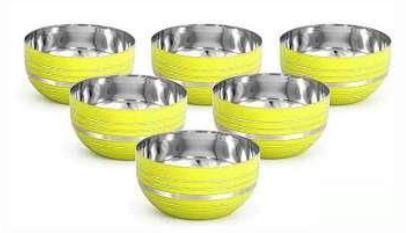 Stainless Steel Yellow Colored Silver Lining Bowl Set